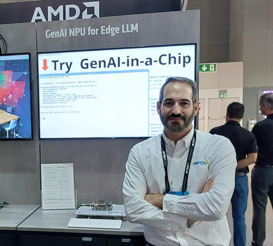 RaiderChip's CTO presenting the GenAI NPU live demo at the AMD booth at ISE 2025